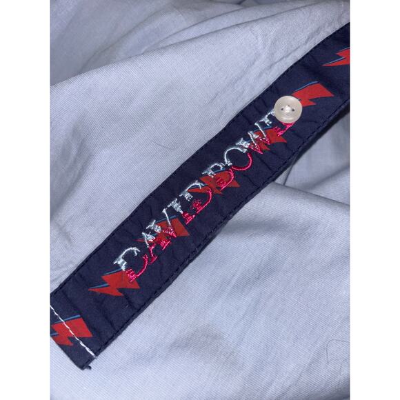 SEC 119 David Bowie Blue Casual Button Up Mens XL Embroidered Cuff Lightening - Picture 4 of 14